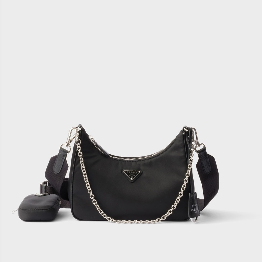 Prada Black Shoulder Bag with Silver Chain